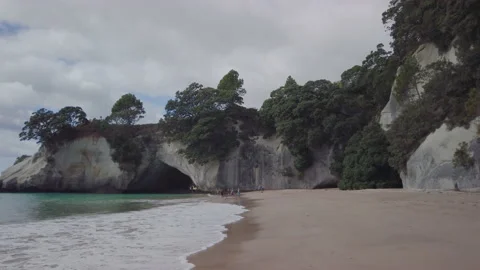 Formation know as Cathedral Cove on the coromandel Peninsula,New Zealand Stock Footage 142340616