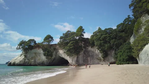 Formation know as Cathedral Cove on the coromandel Peninsula,New Zealand Stock Footage 142343587
