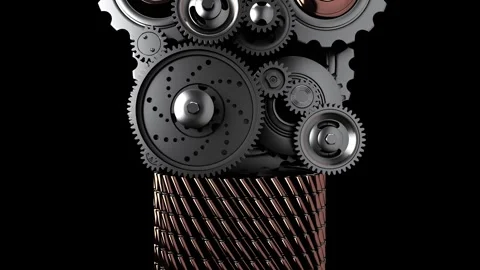 The formation of a light bulb from gears and cogs, moving at varying speeds.. Stock Footage 267079943