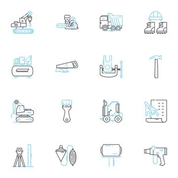 Formation linear icons set. Build, Evolution, Establishment, Design, Framing 库存插图