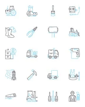 Formation linear icons set. Build, Evolution, Establishment, Design, Framing Illustrazione stock