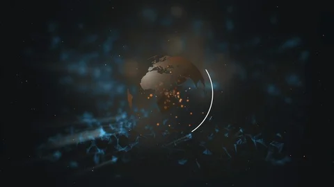 Formation of a planet and ozone layer out of white abstract particles over dark Stock Footage 123882607