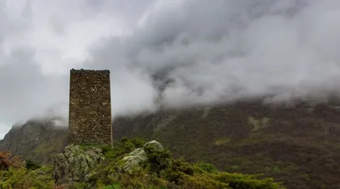 Formation of rain clouds over the gorge of the Valley Fiagdon. Stock-Footage 50599065