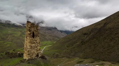 Formation of rain clouds over the gorge of the Valley Fiagdon. 動画素材 50682362