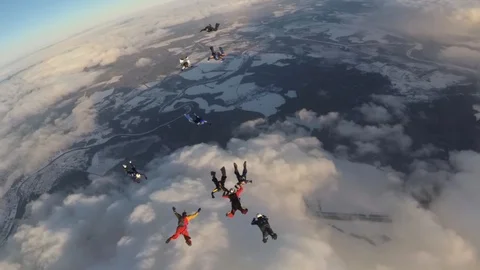 Formation skydiving. Winter jump. 스톡 동영상 86800120