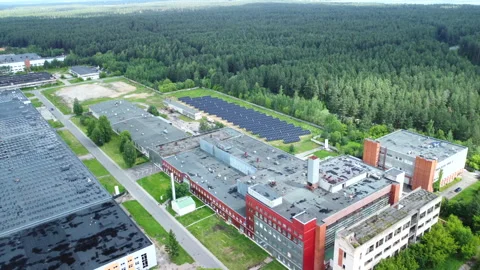 Former Chemical Factory with Rooftop Solar Panels Stock Footage 311937853