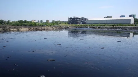 The former dump toxic waste, effects nature from contaminated soil and water Stock Footage 84211589