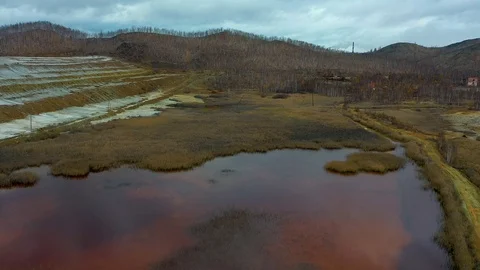 The former dump toxic waste, effects nature from contaminated soil and water Stock Footage 118282055
