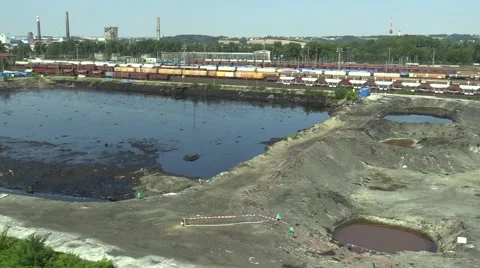 The former dump toxic waste in Ostrava, oil lagoon, Ostramo Stock Footage 59729182