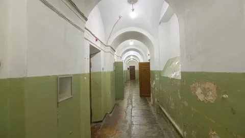 The former KGB prison. Corridor with cells. 스톡 동영상 288121456