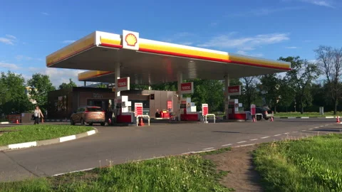 Former Shell gas station with logo changed to the Teboil. Russia Stock Footage 207691803