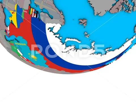 Former Soviet Union with flags on globe ~ Clip Art #97980067