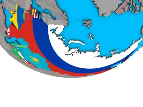 Former Soviet Union with flags on globe Stock Illustration