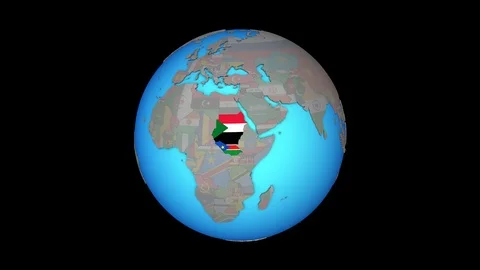 Former Sudan with flags on 3D map Stock Footage 106574387