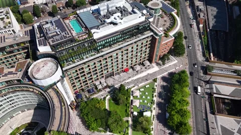 Former Television Centre Complex and Rooftop Pool Stock Footage 343475837