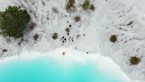 Former tin mining into a beautiful blue lake Stock Footage 230376854