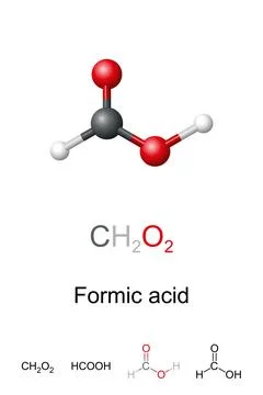 Formic acid, HCOOH, molecule model and chemical structure Stock Illustration