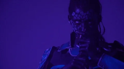 A Formidable drow woman is set to fight, slow motion Stock Footage 92019050