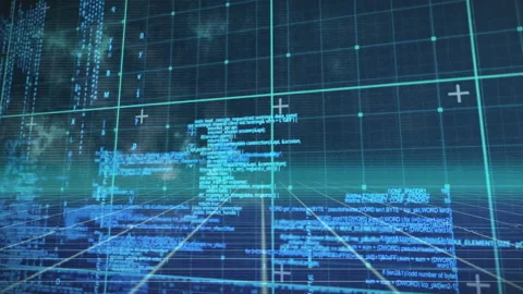 Forming 3D network, digital grid with blue text and data points in animation Stock Footage 304203310