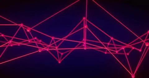 Forming abstract network structure in dark virtual space, with glowing lines  Stock Illustration