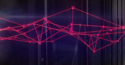 Forming abstract pattern, red geometric network lines over dark background Stock Footage 303431573
