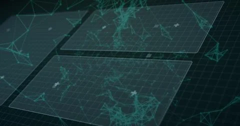 Forming abstract patterns, digital network connections on futuristic interface Stock Photos