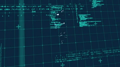 Forming abstract shape, glowing electric lines over animation on digital grid Stock Footage 305080356
