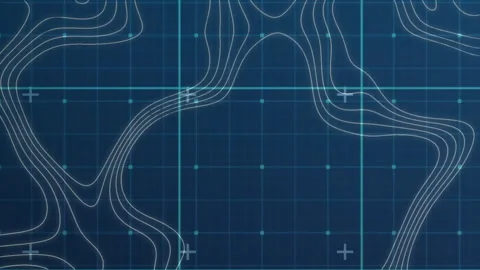 Forming abstract topographic map design, contour lines and grid pattern in Video stock 304841624