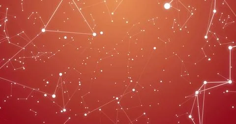 Forming abstract white nodes and thin lines with scattered dots on red-orange Illustrazione stock