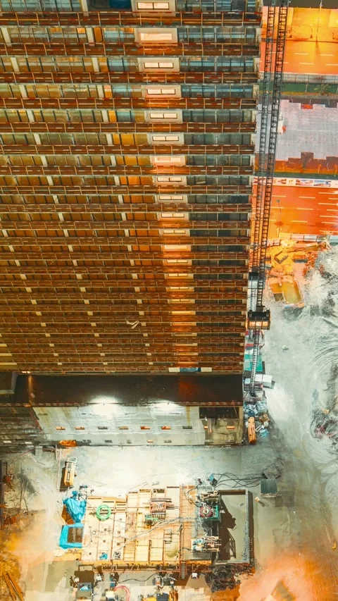 Forming Building Skeleton. Flat View Construction Time Lapse, Nightwork Stock Footage 260919143