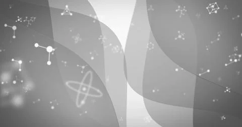 Forming centered sheer ribbons flowing across tech backdrop, with glowing orbs, Illustrazione stock