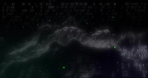 Forming central wave-like binary streams flowing virtual grid, with glowing Stock Illustration