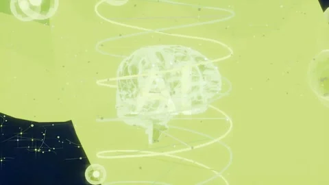 Forming clear brain turning inside lit coil at concept field showing neural Stock Footage 337964493