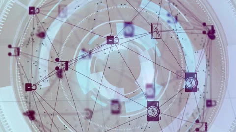 Forming complex data sphere, digital network of icons with binary code animation Stock Footage 313296770