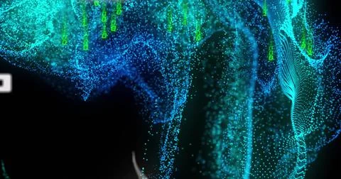 Forming data flow with binary code, abstract digital particles in futuristic Stock Photos