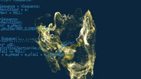 Forming dynamic shape, digital code and particles animate on dark background Stock Footage 305080307