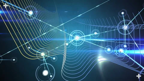 Forming futuristic network pattern, digital lines and glowing nodes in animation Stock Footage 304774590
