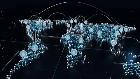 Forming hologram pixel map on grid, markers appearing after pause, showing world Stock Footage 337964678