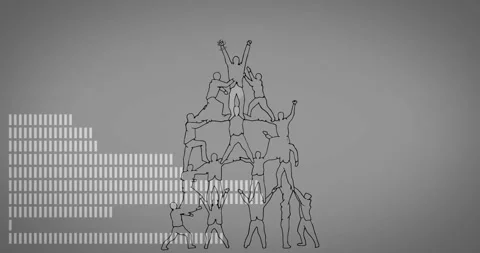 Forming human pyramid, silhouettes with abstract bar graph, animation concept Stock Footage 305292795