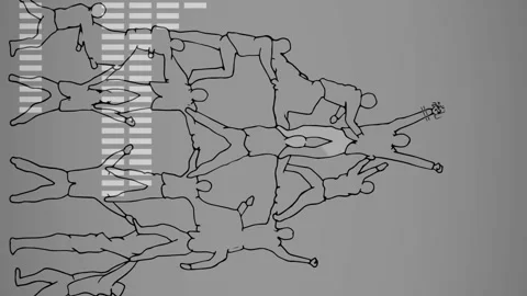 Forming human pyramid, silhouettes with abstract bar graph, animation concept Stock Footage 313140903