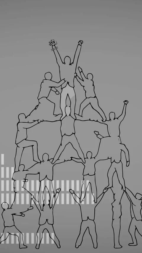 Forming human pyramid, silhouettes with abstract bar graph, animation concept Stock Footage 319883192
