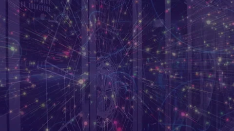 Forming intricate network pattern, colorful lights and lines over dark Stock Footage 304839791