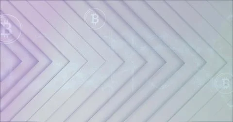 Forming layered V chevrons in digital background, featuring BTC icons, circuit Stock Illustration