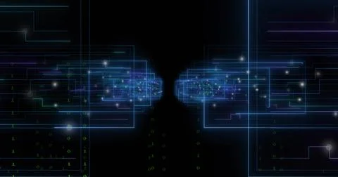 Forming mirrored glowing frames converging toward center in data tunnel, with Stockillustratie