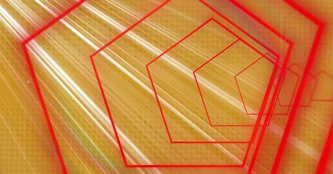 Forming nested red pentagon outlines receding to right in digital graphic with Stock Illustration