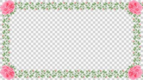 Forming pixel art leafy vine border with pink buds, rose corners, transparent Stock Illustration