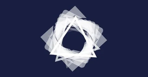 Forming ring of layered translucent triangles and tilted squares on deep blue Stock Photos