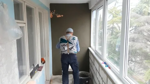 Forming of smooth hard surface on walls Video stock 104504773