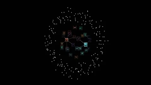 Forming sphere, digital data nodes and connections, network animation on black Stock Footage 327784649