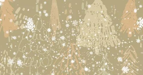 Forming stylized pine silhouettes floating over abstract winter scene, with Illustrazione stock